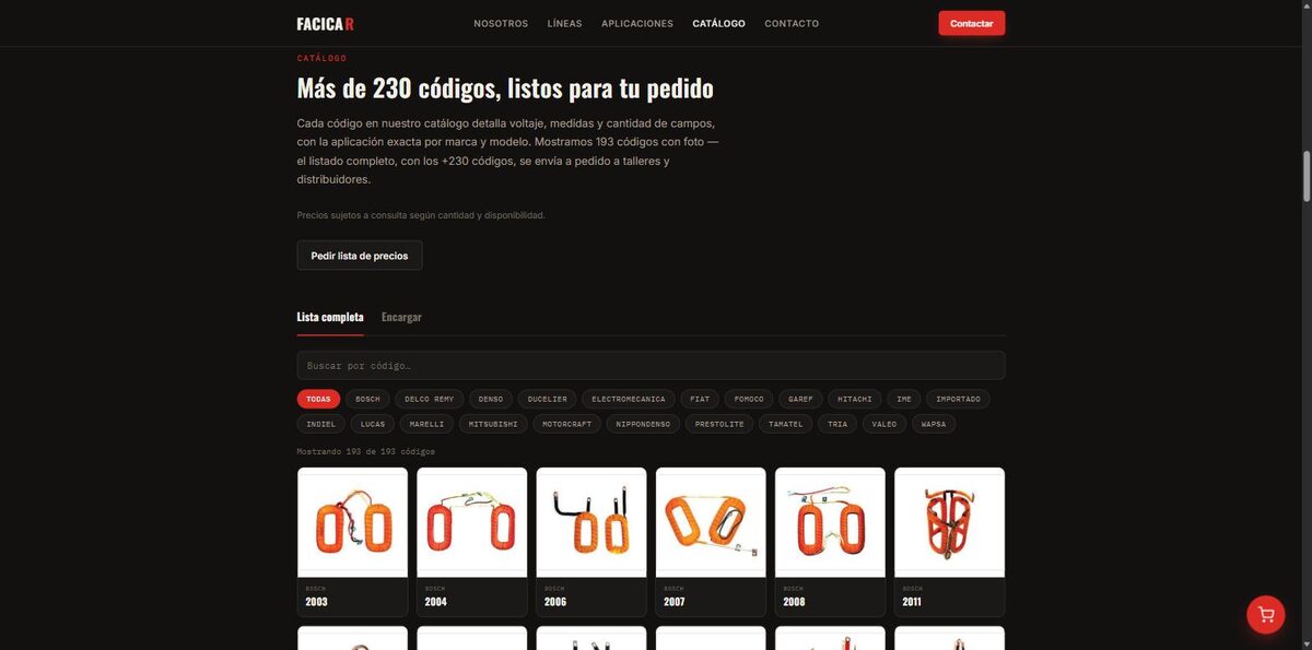 Catálogo de más de 230 códigos de Facicar con filtros por marca