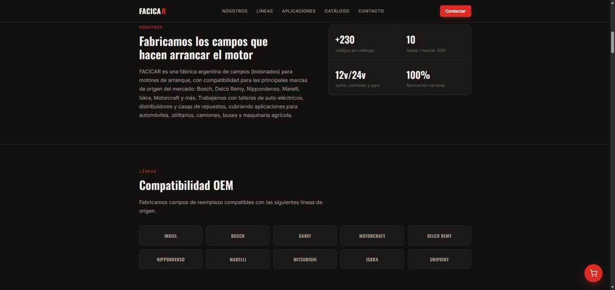 Sección Nosotros de Facicar con compatibilidad OEM y líneas de marcas